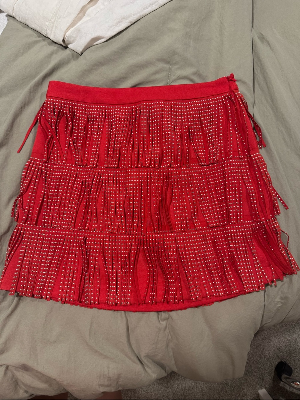 Free the Roses Red Rhinestone Fringe Mini Skirt